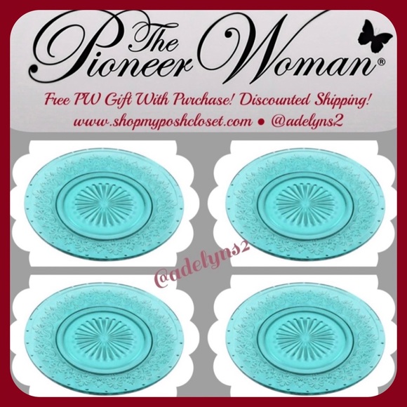 The Pioneer Woman Other - Salad Plates 🌺 New Pioneer Woman Cassie Glass Salad Plate, Teal Blue Set of 4
